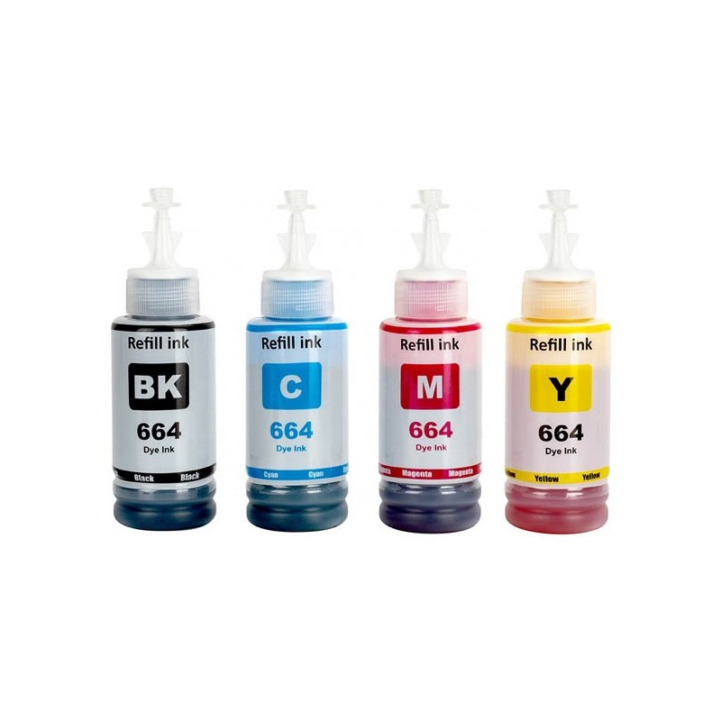 Pack de 4 Bouteilles D'encre Compatible Epson T664 EcoTank